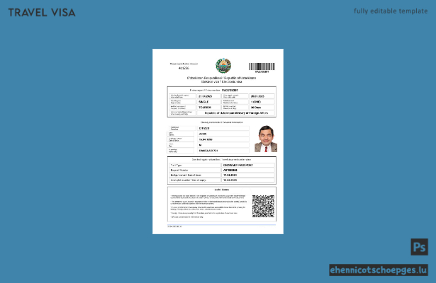 Elektronisches Visum für Usbekistan in Word- und PDF-Formaten, Version 2 – Beispielvorschau